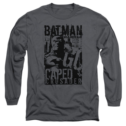 Batman Caped Crusader Mens Long Sleeve Shirt Charcoal Officially Licensed