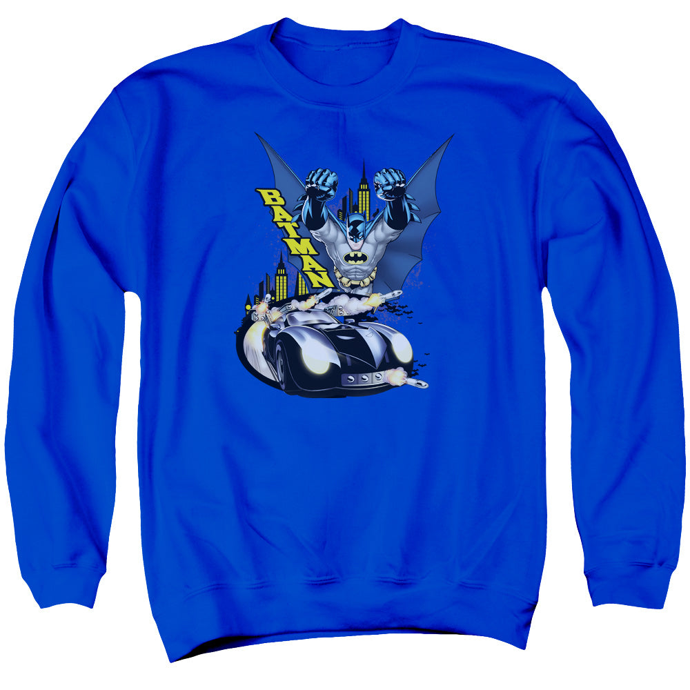 Batman By Air & By Land Mens Crewneck Sweatshirt Royal Blue Officially Licensed