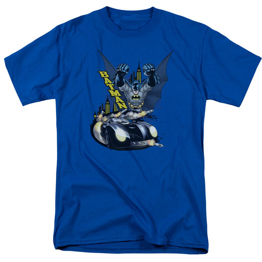 Batman By Air & By Land Mens T Shirt Royal Officially Licensed