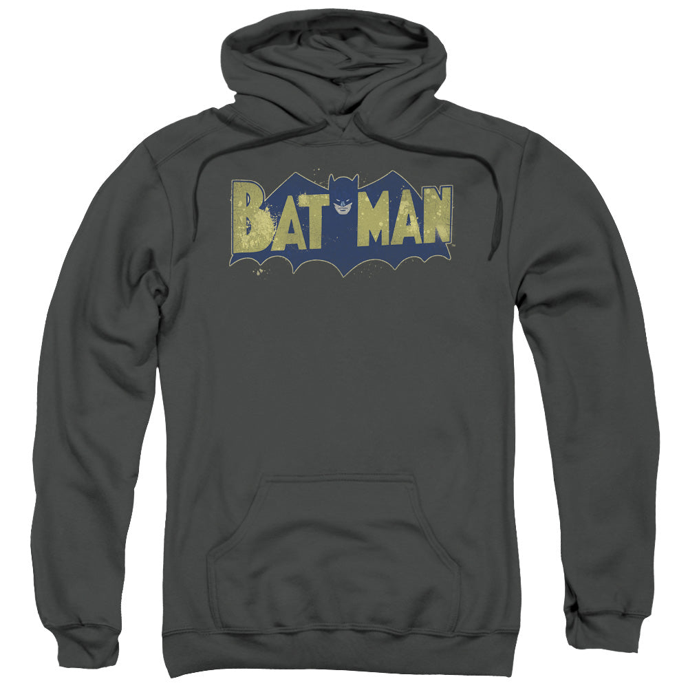 Batman Vintage Logo Splater Mens Hoodie Charcoal Officially Licensed
