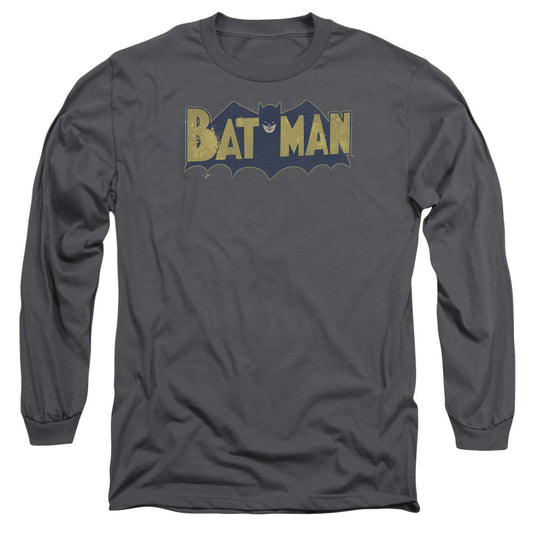 Batman Vintage Logo Splatter Mens Long Sleeve Shirt Charcoal Officially Licensed