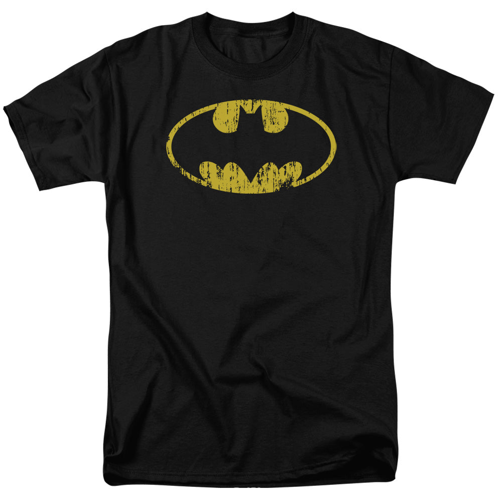 Batman Classic Logo Distressed Mens T Shirt Black Officially Licensed