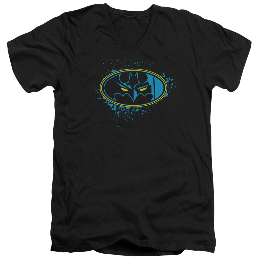 Batman Eyes In The Darkness Mens Slim Fit V Neck T Shirt Black Officially Licensed