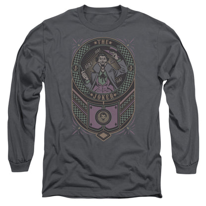 Batman Joker Checkered Sign Mens Long Sleeve Shirt Charcoal Officially Licensed