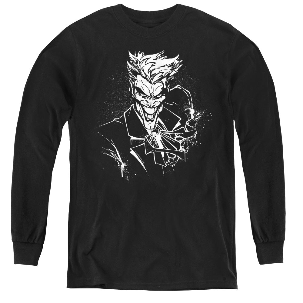 Batman Jokers Splater Ile Long Sleeve Kids Youth T Shirt Black Officially Licensed