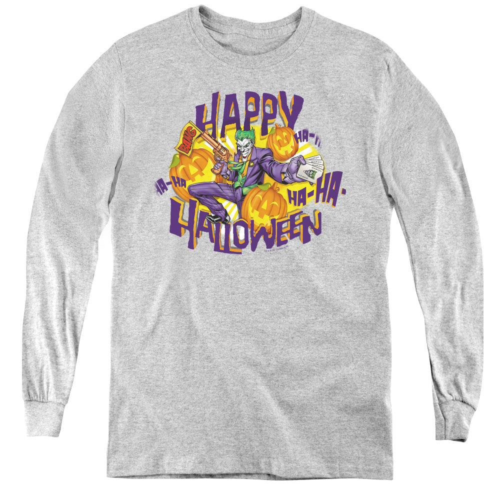 Batman Ha Ha Halloween Long Sleeve Kids Youth T Shirt Athletic Heather Officially Licensed