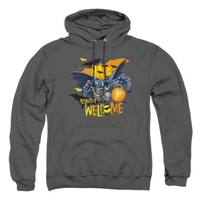 Batman Bats Welcome Mens Hoodie Charcoal Officially Licensed