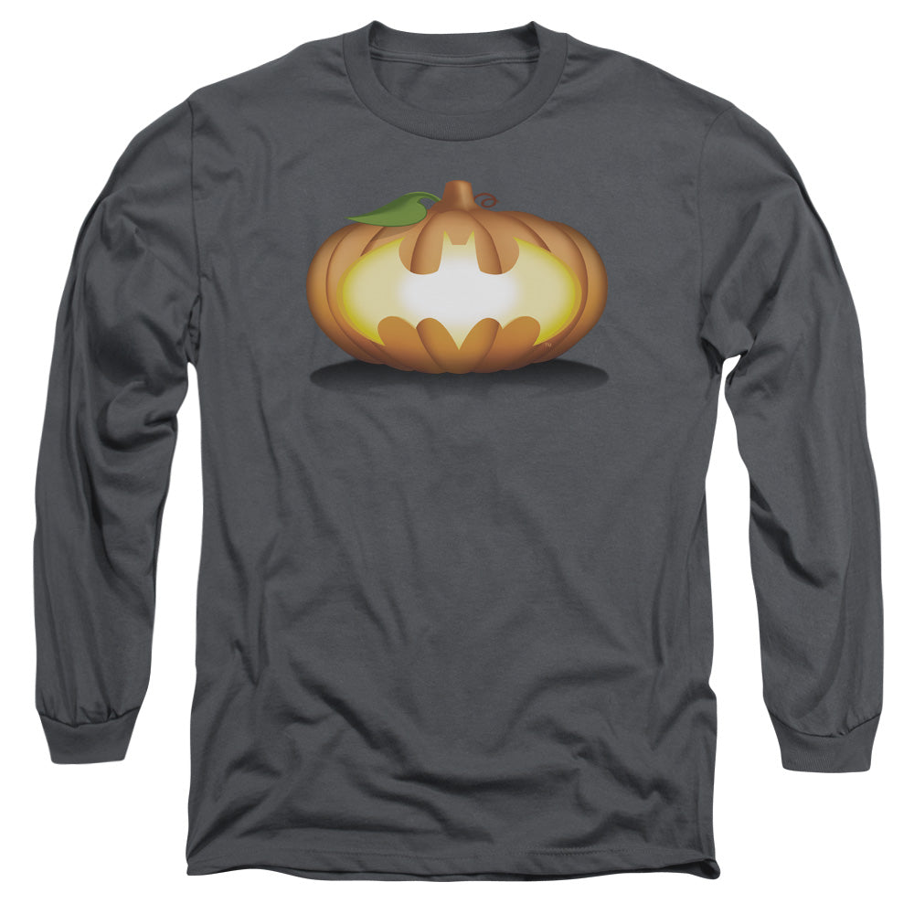 Batman Bat Pumpkin Logo Mens Long Sleeve Shirt Charcoal Officially Licensed