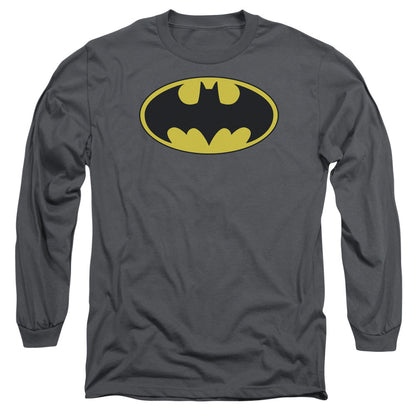 Batman Classic Bat Logo Mens Long Sleeve Shirt Charcoal Officially Licensed