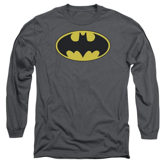 Batman Classic Bat Logo Mens Long Sleeve Shirt Charcoal Officially Licensed