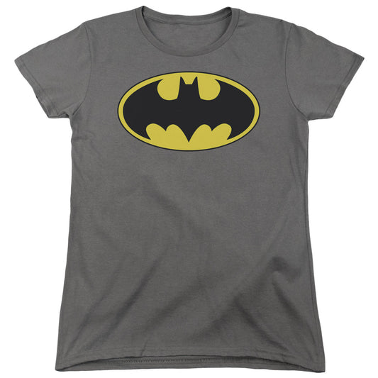 Batman Classic Bat Logo Womens T Shirt Charcoal Officially Licensed
