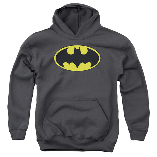 Batman Classic Bat Logo Kids Youth Hoodie Charcoal Officially Licensed