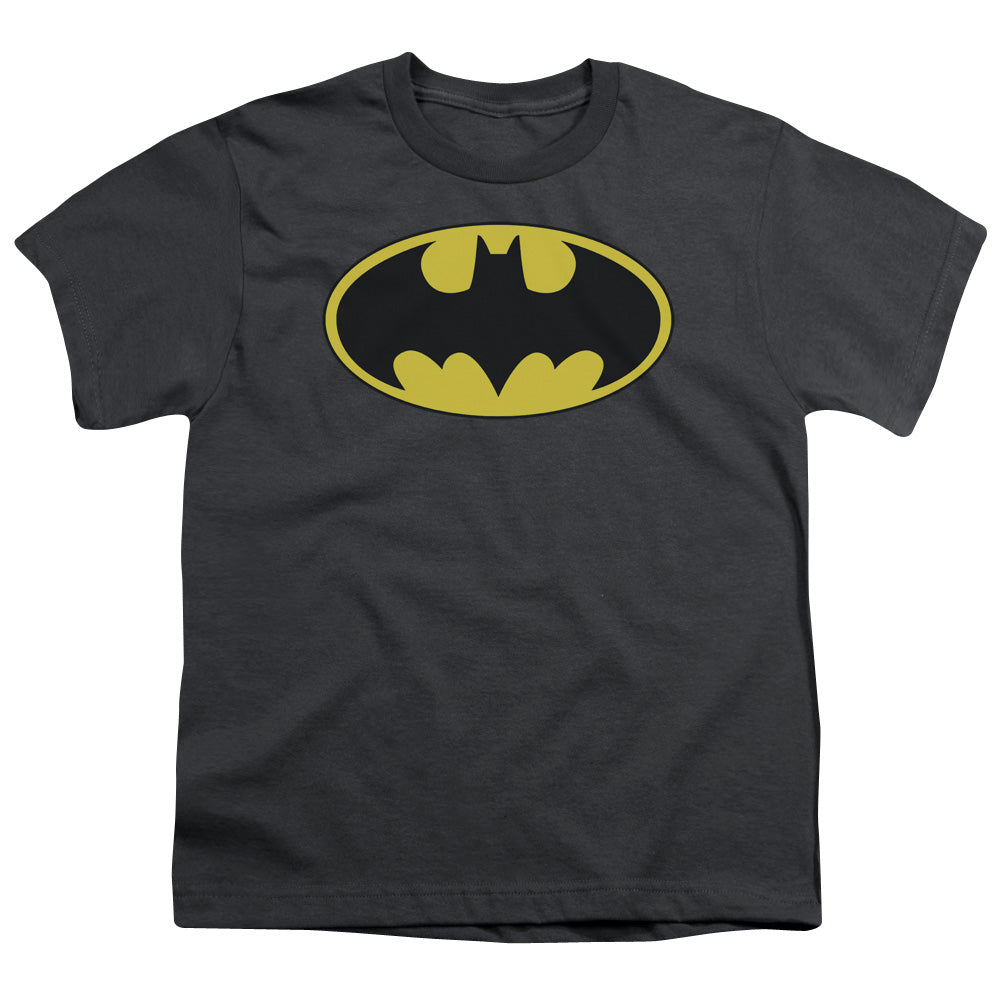 Batman Classic Bat Logo Kids Youth T Shirt Charcoal Officially Licensed