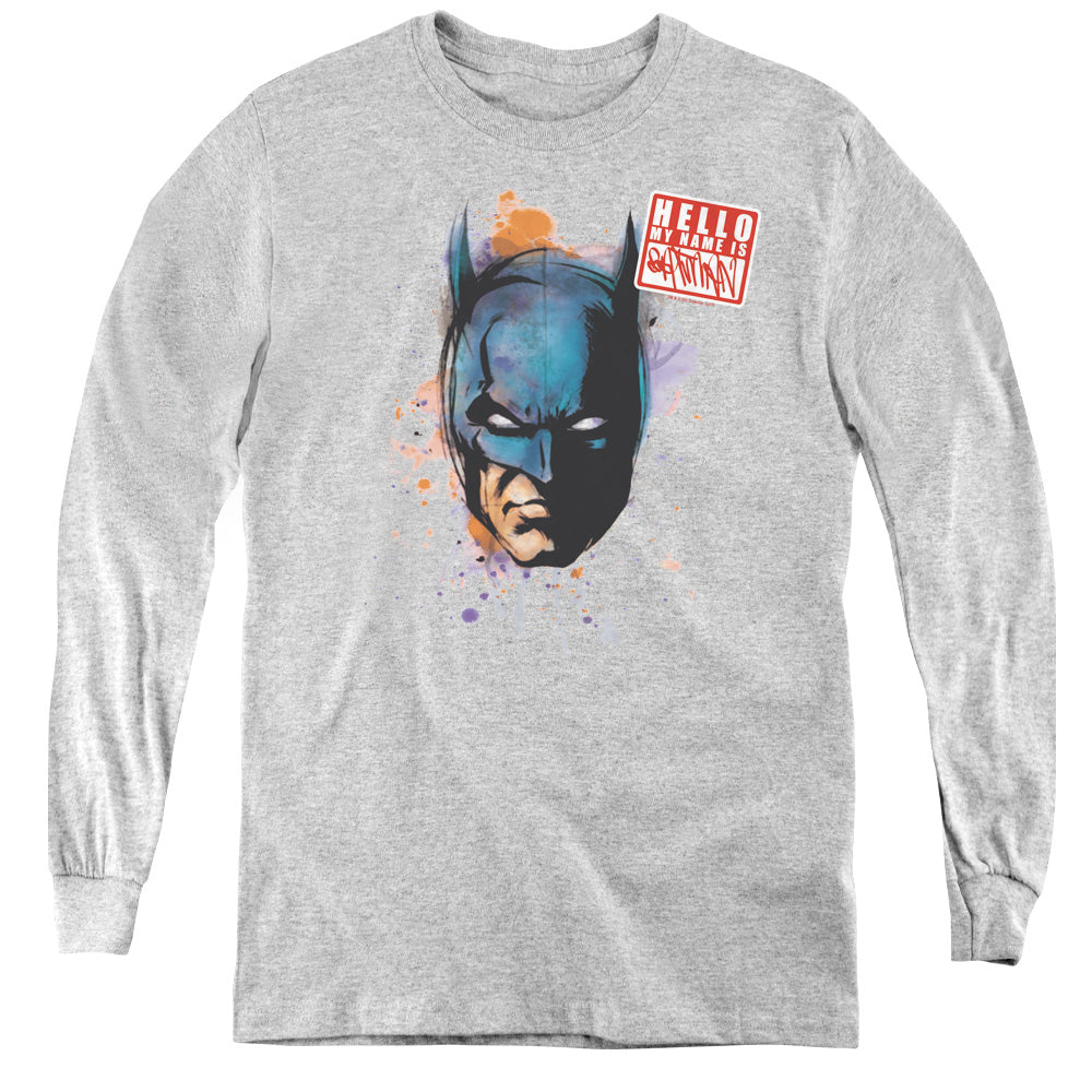 Batman Hello Long Sleeve Kids Youth T Shirt Athletic Heather Officially Licensed