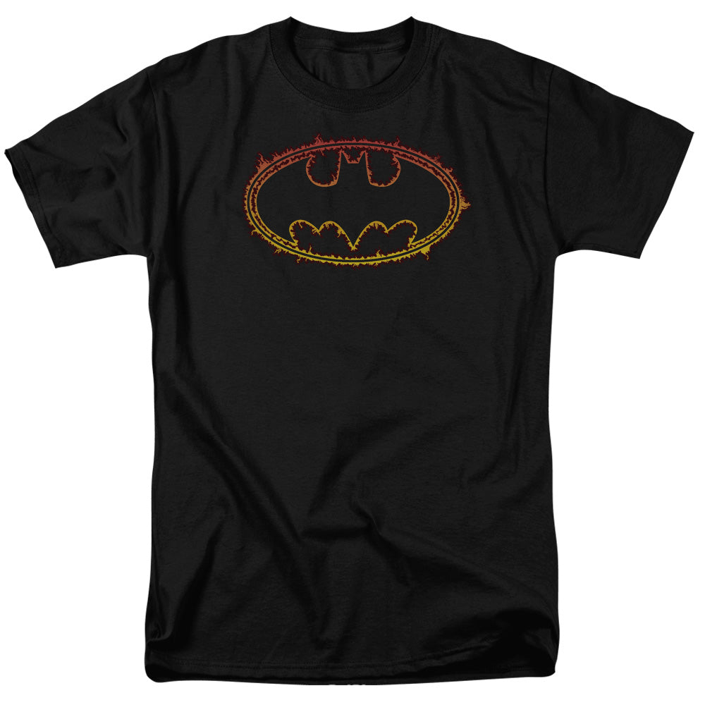 Batman Flame Outlined Logo Mens T Shirt Black Officially Licensed