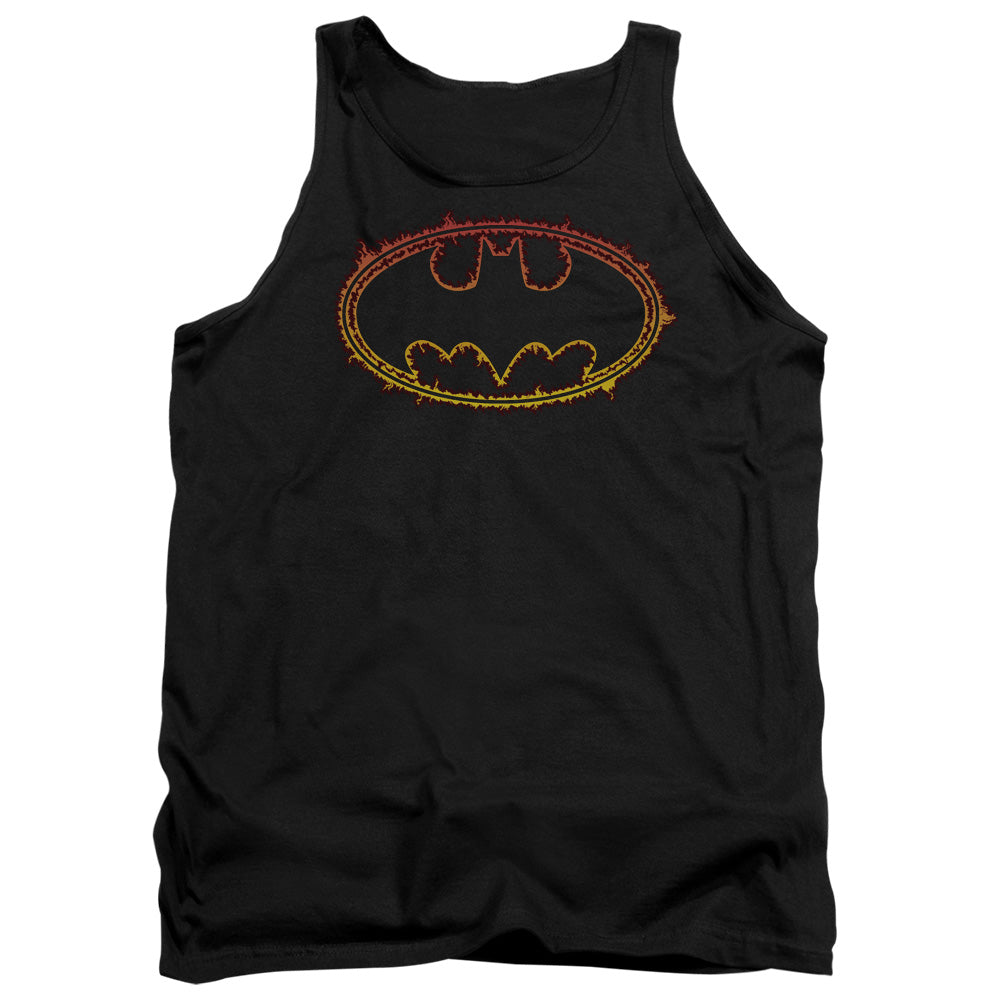 Batman Flame Outlined Logo Mens Tank Top Shirt Black Officially Licensed