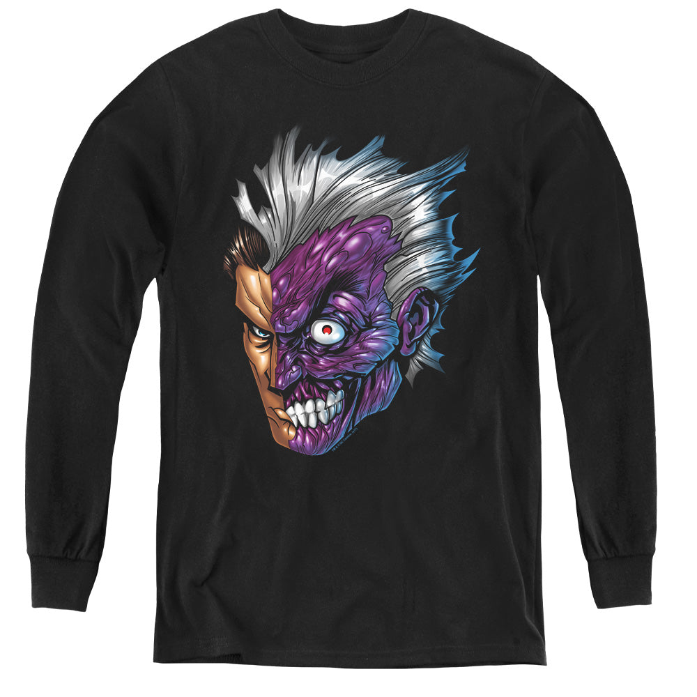 Batman Just Face Long Sleeve Kids Youth T Shirt Black Officially Licensed
