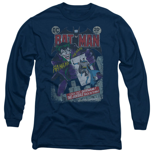 Batman #251 Distressed Mens Long Sleeve Shirt Navy Blue Officially Licensed
