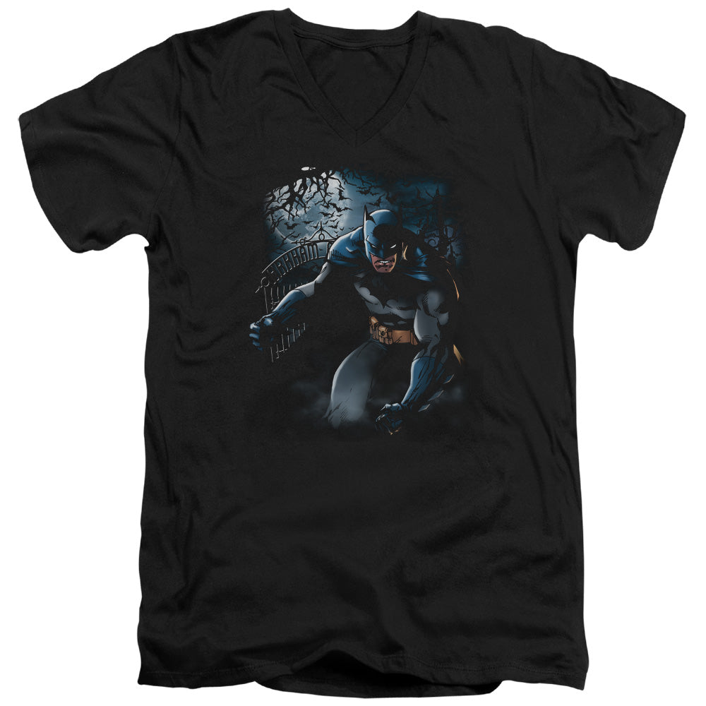 Batman Light Of The Moon Mens Slim Fit V Neck T Shirt Black Officially Licensed
