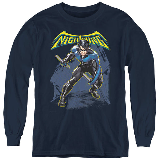 Batman Nightwing Long Sleeve Kids Youth T Shirt Navy Blue Officially Licensed