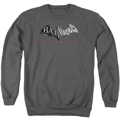 Arkham City Logo Mens Crewneck Sweatshirt Charcoal