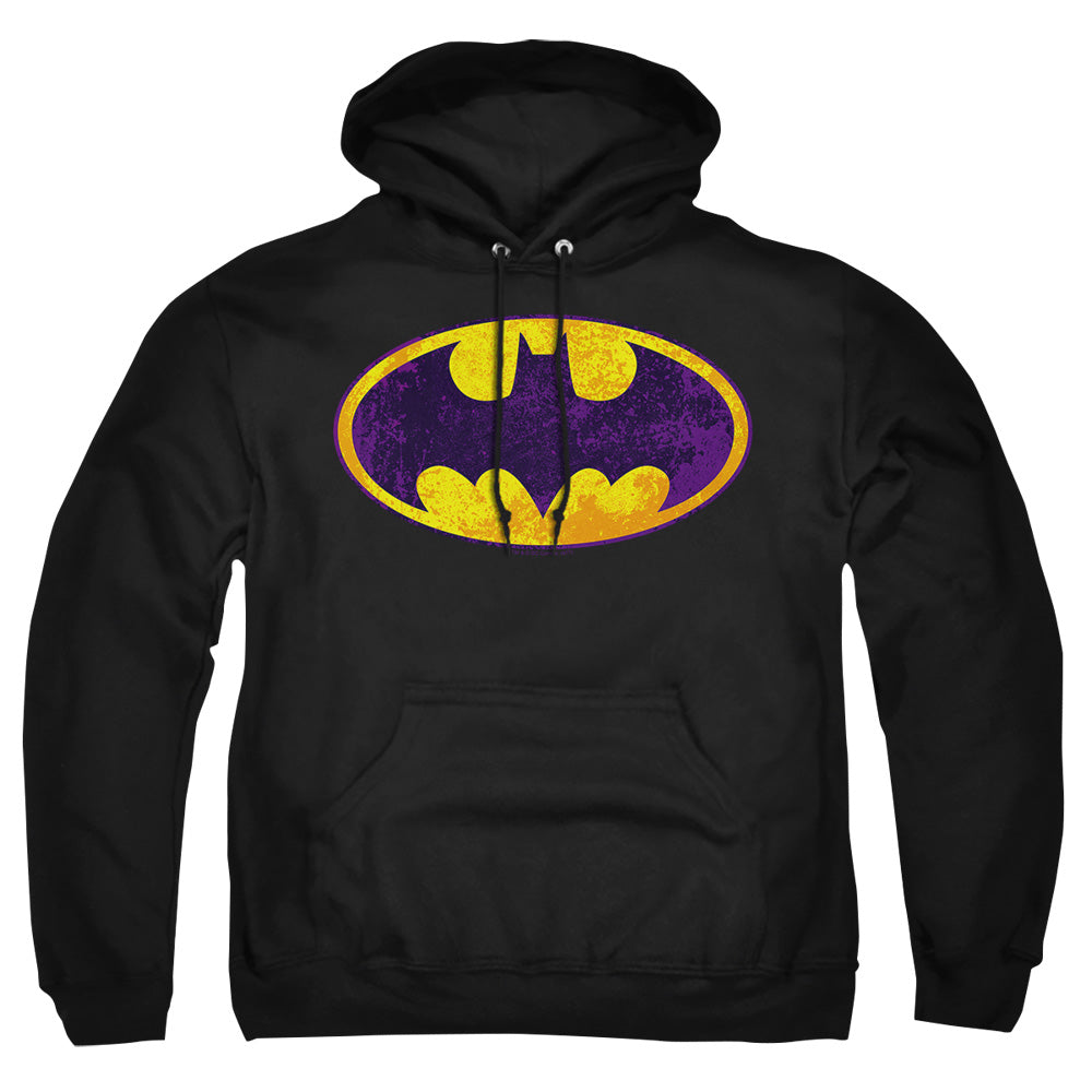 Batman Bm Neon Distress Logo Mens Hoodie Black Officially Licensed