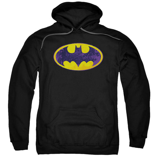 Batman Bm Neon Distress Logo Mens Hoodie Black Officially Licensed