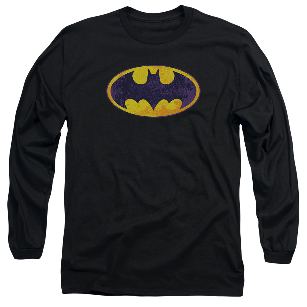 Batman Bm Neon Distress Logo Mens Long Sleeve Shirt Black Officially Licensed