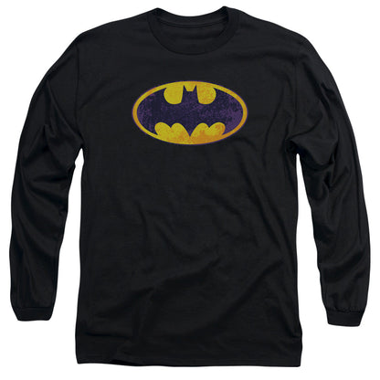 Batman Bm Neon Distress Logo Mens Long Sleeve Shirt Black Officially Licensed