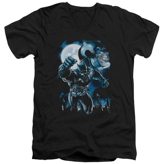 Batman Moonlight Bat Mens Slim Fit V Neck T Shirt Black Officially Licensed