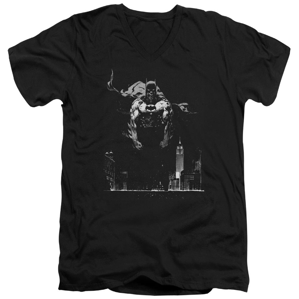 Batman Dirty City Mens Slim Fit V Neck T Shirt Black Officially Licensed