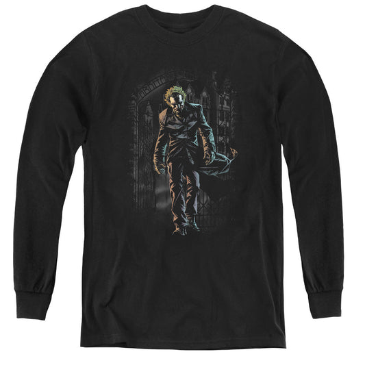 Batman Joker Leaves Arkham Long Sleeve Kids Youth T Shirt Black Officially Licensed