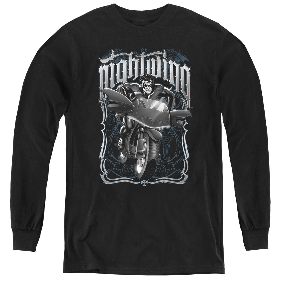 Batman Nightwing Biker Long Sleeve Kids Youth T Shirt Black Officially Licensed