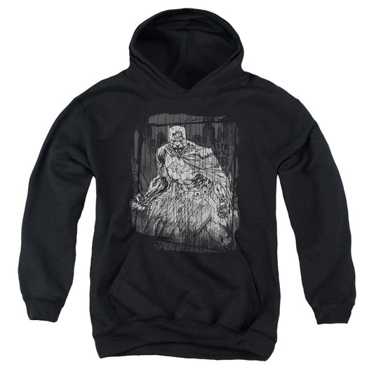 Batman Pencilled Rain Kids Youth Hoodie Black Officially Licensed