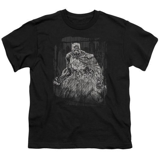 Batman Pencilled Rain Kids Youth T Shirt Black Officially Licensed