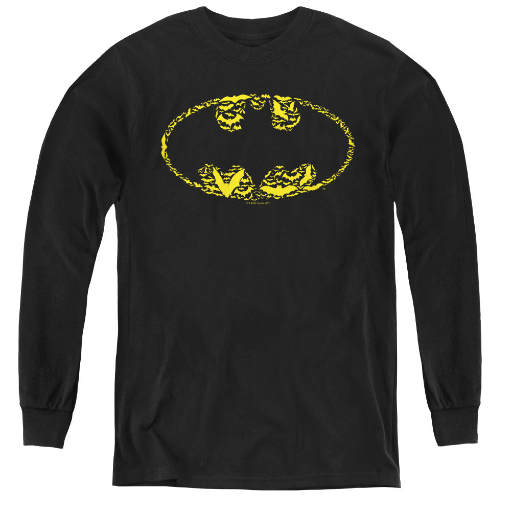 Batman Bats On Bats Long Sleeve Kids Youth T Shirt Black Officially Licensed