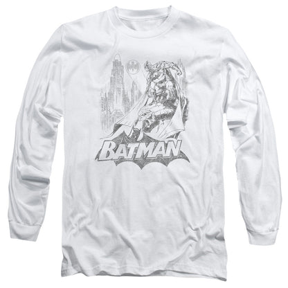 Batman Bat Sketch Mens Long Sleeve Shirt White Officially Licensed