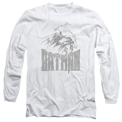Batman Knight Sketch Mens Long Sleeve Shirt White Officially Licensed