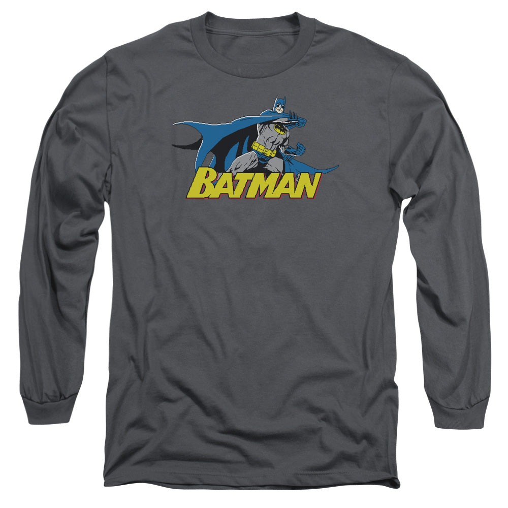 Batman 8 Bit Cape Mens Long Sleeve Shirt Charcoal Officially Licensed