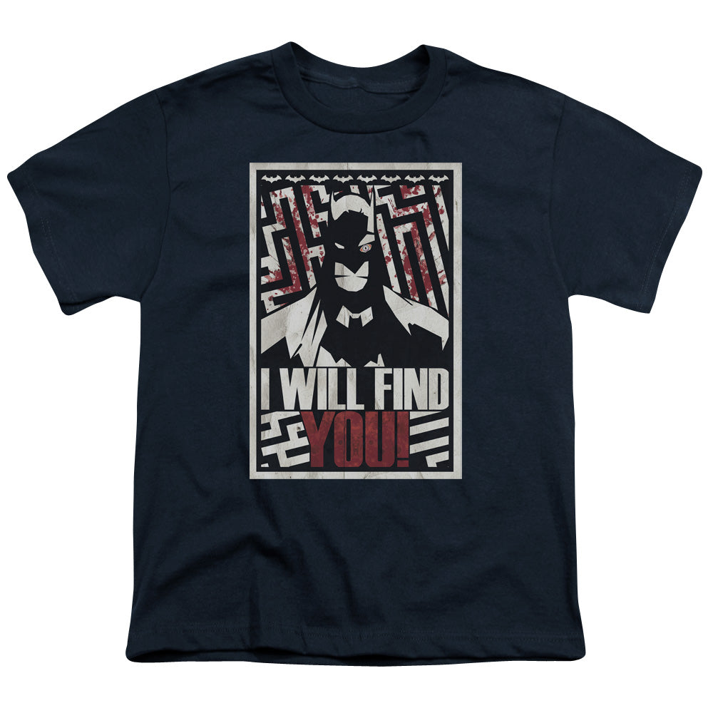 Batman I Will Fnd You Kids Youth T Shirt Navy Blue Officially Licensed
