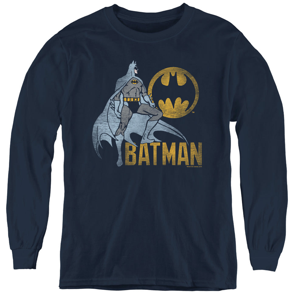 Batman Knight Watch Long Sleeve Kids Youth T Shirt Navy Blue Officially Licensed
