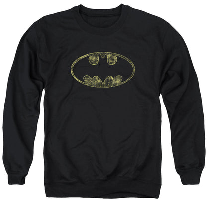 Batman Tattered Logo Mens Crewneck Sweatshirt Black