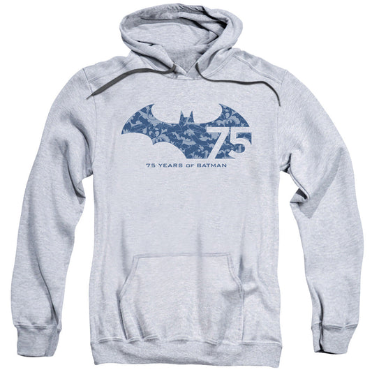 Batman 75 Year Collage Mens Hoodie Athletic Heather Officially Licensed