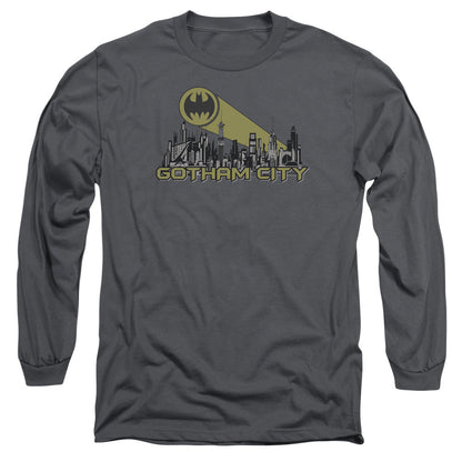 Batman Gotham Skyline Mens Long Sleeve Shirt Charcoal Officially Licensed