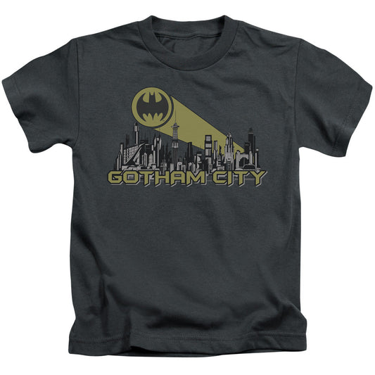 Batman Gotham Skyline Juvenile Kids Youth T Shirt Charcoal Officially Licensed