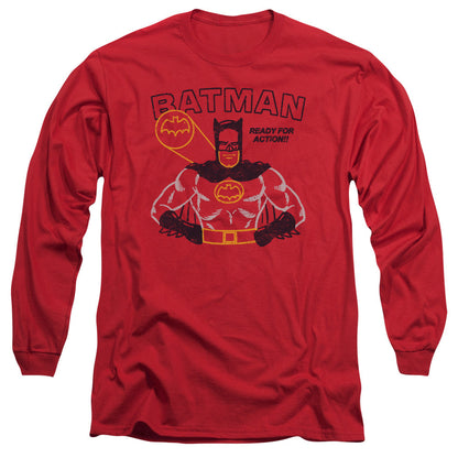 Batman Ready For Action Mens Long Sleeve Shirt Red Officially Licensed