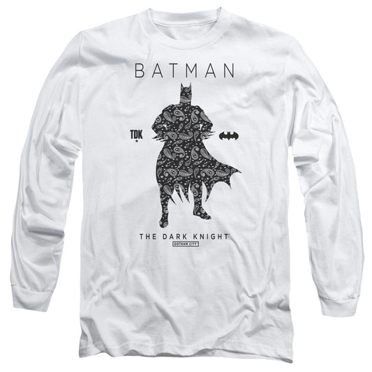 Batman Paislety Silhouete Mens Long Sleeve Shirt White Officially Licensed