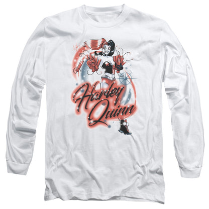 Batman Harley Airbrush Mens Long Sleeve Shirt White Officially Licensed