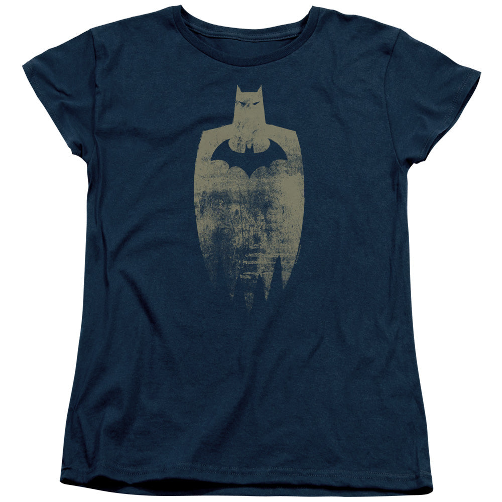 Batman Gold Silhouete Womens T Shirt Navy Blue Officially Licensed