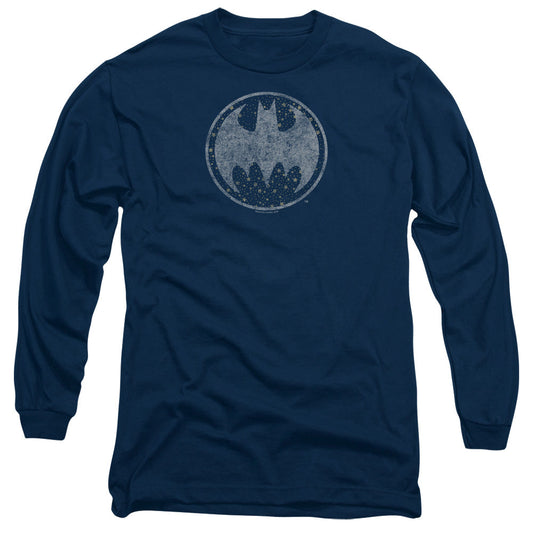Batman Starry Night Shield Mens Long Sleeve Shirt Navy Officially Licensed